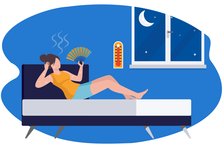 Pessoa deitada na cama com calor